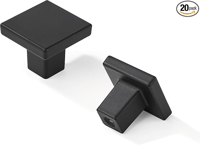 khtumeware 20 Pack Black Cabinet Knobs 1-1/4 inch(32mm) Solid Heavy Duty Square Bi-Fold Door Knob for Kitchen Bathroom and Dressing Table