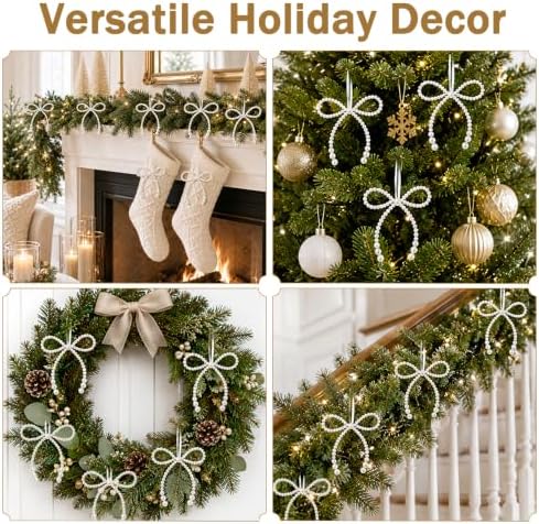 DIYDEC 18PCS Christmas Pearl Bow Ornament 4.5in Tree Topper Hanging Decor