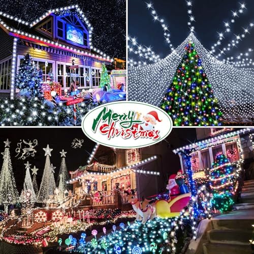 Hezbjiti 2 Pack 1000 LED 403 FT Christmas String Lights Outdoor, 8 Lighting Modes IP44 Waterproof Fairy Lights with Timer and Dimmable Function for Party Tree Decorations (Cold White, Green Wire)
