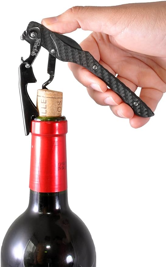 Castello Carbon Fiber Waiter's Corkscrew with Leather Pouch in Wood Box