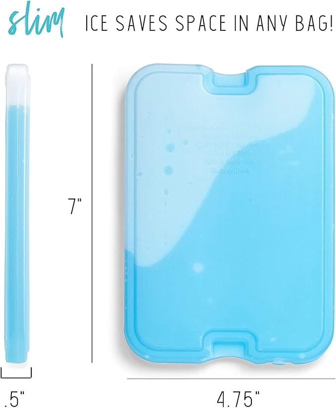 Cool Coolers by Fit & Fresh 4 Pack XL Slim Ice Packs, Quick Freeze Space Saving Reusable Ice Packs for Lunch Boxes or Coolers