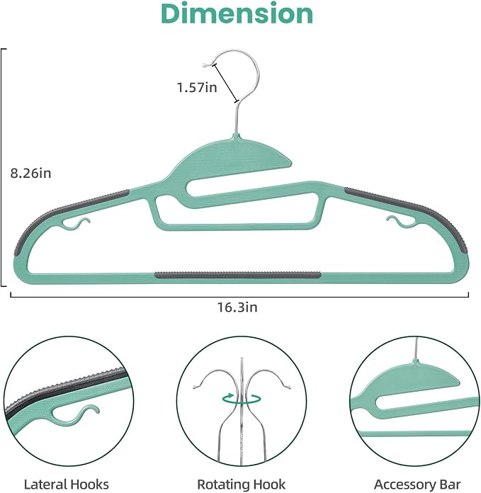 Heavy Duty Plastic Hangers 50 Pack with Non-Slip Design,0.2 Inches Thick,360°Swivel Hook Space Saving Organizer for Bedroom Closet,Shirts,Pants,Strong Enough for Coat(Dusty Blue- S Shaped)