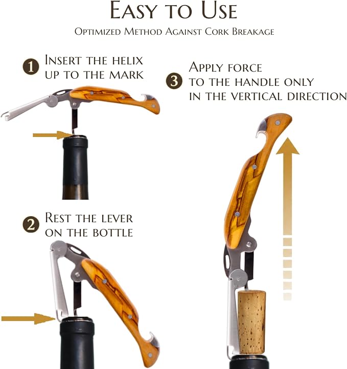 Corkscrew for Professionals FALCORK® 144 Efficiency – Exclusive One-Step Wine Key & Bottle Opener for Intensive Use in Hospitality with an Optimally Marked Helix & Smooth Natural Olive Wood Handle