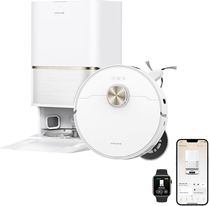 DREAME L60 Ultra FE Robot Vacuum and Mop, Auto-Empty and 100℃ Self-Cleaning Mop, 30,000Pa Suction, Obstacle Avoidance and 360° Navigation, Corner to Edge Deep Cleaning, TriCut Brush, White