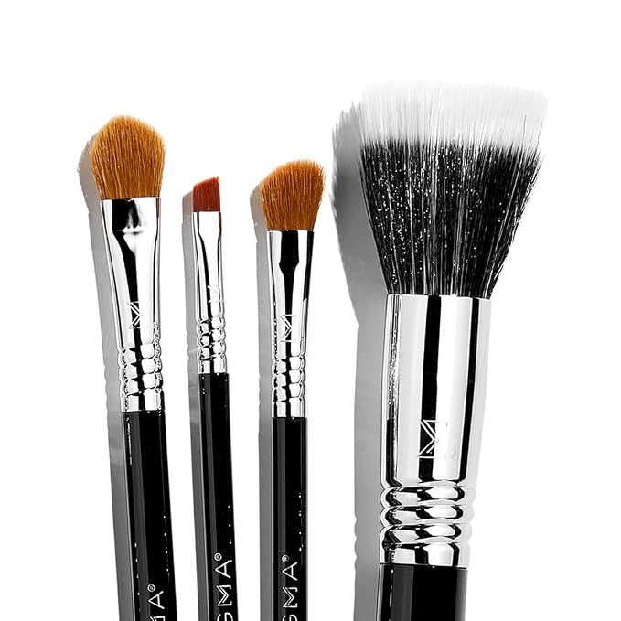 Sigma Beauty Essential Makeup Brushes Set – Professional Grade Makeup Brush Set with Premium Fibers and Sleek, Durable Handles for Face & Eyes, Includes 12 CK001 Black Makeup Brushes