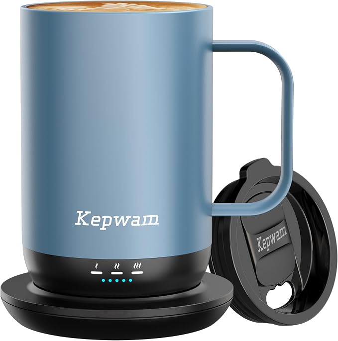 Kepwam Self-Heating Coffee Mug T1-16oz, Fast Heating Rechargeable Heated Coffee Mug, Smart Mug with App & Button Control, Ideal Gift for Coffee Lovers & Hot Drink Enthusiasts