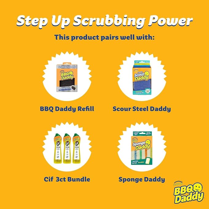 Scrub Daddy BBQ Daddy + Refill Heads - BBQ Cleaning Brush with Scraper & Bottle Opener, Barbeque Grill Cleaner, Wire Bristle Free, Barbecue Cleaner Brushes, High-Tech Cleaning Accessories for Men