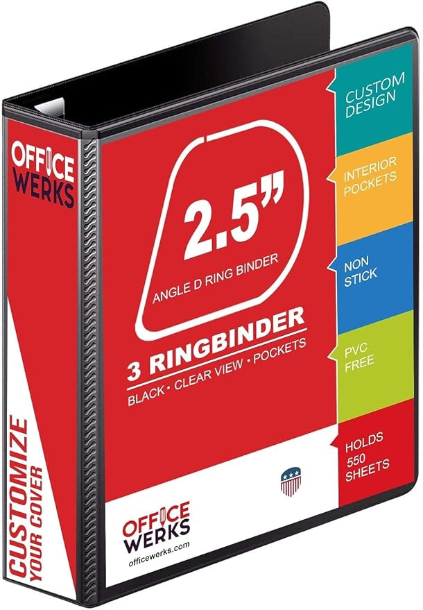 3 Ring Binder, Professional Angle D Ring Binder 5 Inch, Presentation Folder for Standard Pages 8.5 x 11 with Pockets, Crystal Clear View White (Black, 2 Inch)