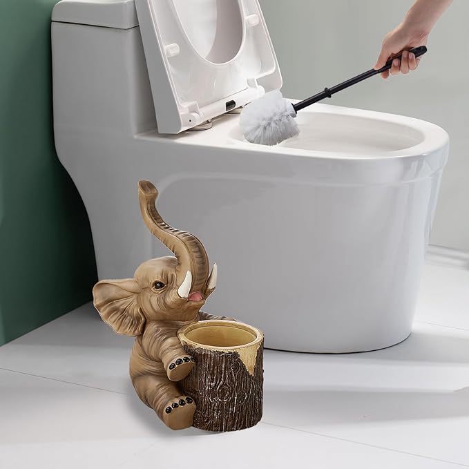 Elephant Toilet Brush and Holder Set - Space Saving, Deep Cleaning, Drip-Proof, Easy Assembly, Nylon Bristles - Ideal for American Bathrooms