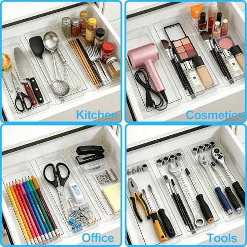 Manalete 31 Pcs Clear Plastic Drawer Organizer, Makeup & Vanity Organizer
