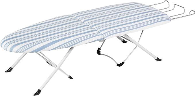 Honey-Can-Do Foldable Tabletop Ironing Board with Iron Rest, Blue Stripe