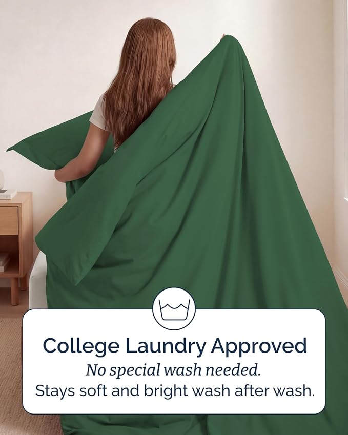 Duvet Cover Twin/Twin XL Size Set - Extra Soft Twin/Twin XL Duvet Cover 68" x 90" with 1 Pillow Sham for Women, Men, Kids & Teens - Easy-Care & Fade Free with Zipper Closures & Ties (Emerald Green)
