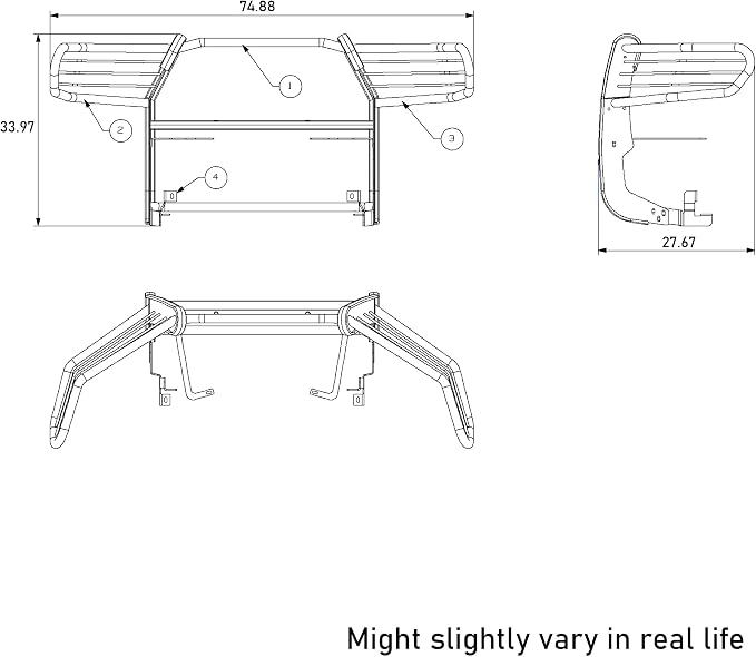 Black Horse Grille brush Bumper Guard Modular Black Compatible with 2016-2023 Toyota Tacoma-17A096402MA