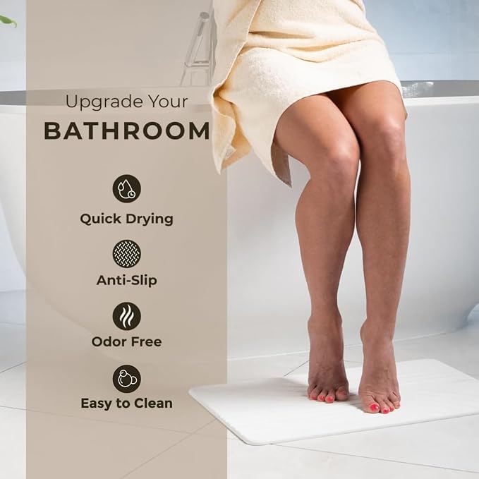 TOSORO - Stone Bath Mat Diatomaceous Earth Shower Mat Non-Slip Super Absorbent Diatomite Stone Bath Mats for Bathroom Floor Quick Drying Natural Easy to Clean (23.5 x 15) - Sandstone, 2pcs