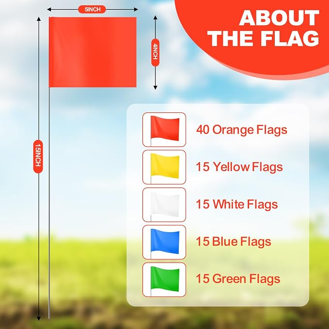 15x4x5 Inch Marking Flags – High-Visibility Yard & Lawn Flags for Boundary, Dog Training, Landscaping, Sprinklers, Surveying & Construction | Durable, UV & Weather Resistant (Multicolor, 100 Pack)