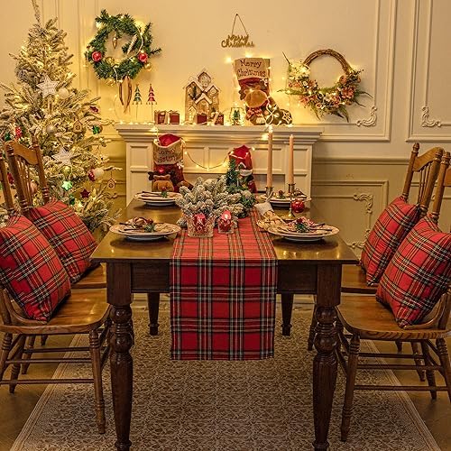 Softalker Christmas Checkered Tartan Table Runner, Red, 13 x 90 Inch