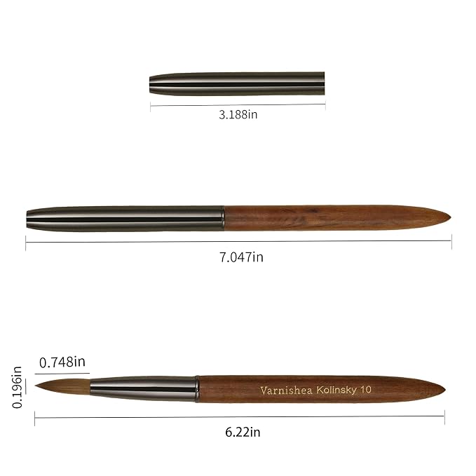 100% Pure Kolinsky Hair Acrylic Nail Brush Sandalwood Handle Professional Manicure Brushes for Powder Nail Acrylic Application - Salon & DIY Nail Art Essentials - Size 10, 1.0 Count