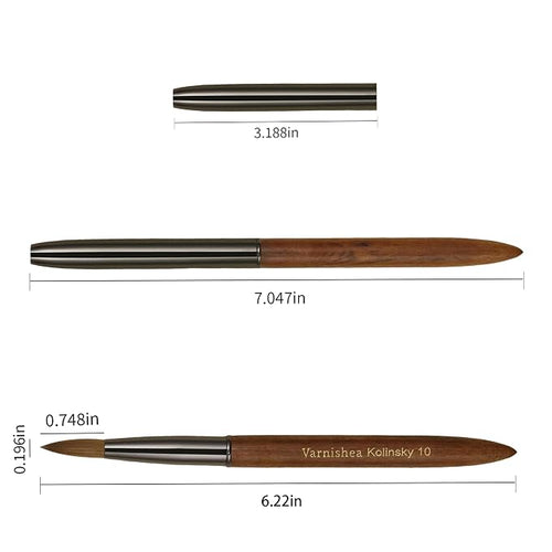 100% Pure Kolinsky Hair Acrylic Nail Brush Sandalwood Handle Professional Manicure Brushes for Powder Nail Acrylic Application - Salon & DIY Nail Art Essentials - Size 10, 1.0 Count