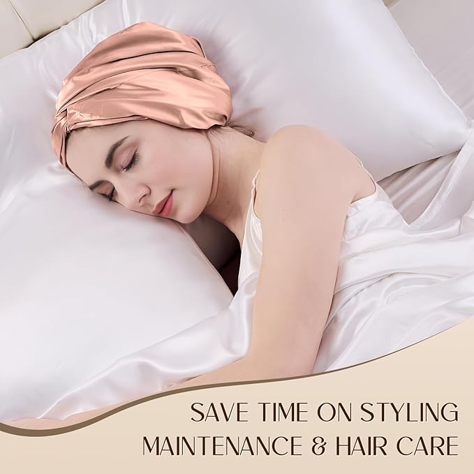 ZIMASILK 22Momme 100% Mulberry Silk Sleep Cap for Women Hair Care, Adjustable Silk Hair Wrap for Hair Protection, That Reduces Falling off (1Pc, Blush Pink)