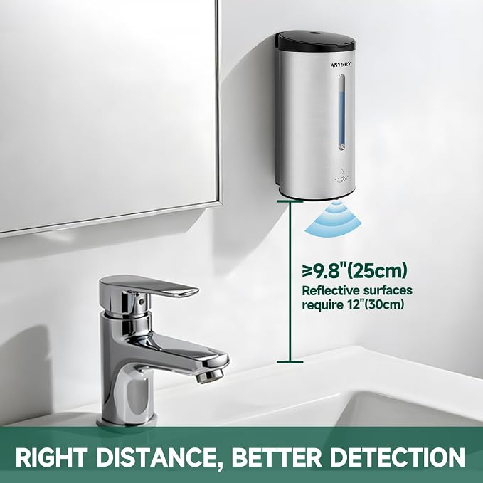 anydry Touchless Automatic Liquid Soap Dispense Wall Mount 25oz Large Capacity Stainless Steel for Commercial (Brushed)