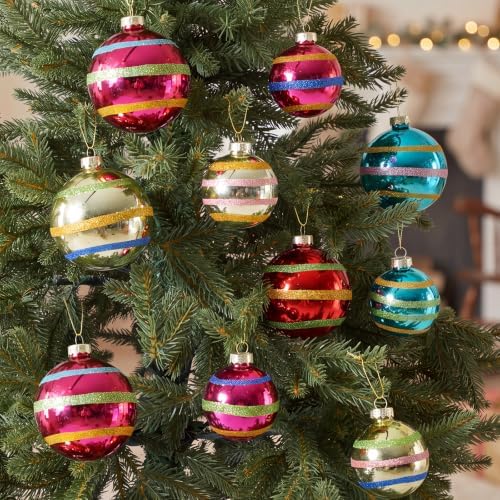9 Pcs Vintage Glass Christmas Ornaments 2.36 and 3.15 Inch Retro Balls
