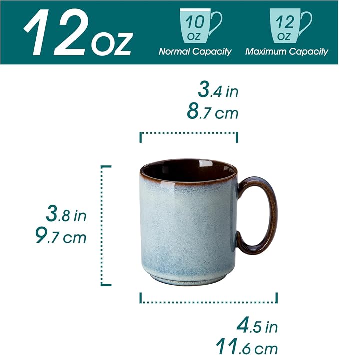 vancasso ONION Ceramic Coffee Mugs Set of 6, 12 Oz Coffee Cups for Latte, Cappuccino & Hot Cocoa, Artisan Modern Style for Coffee Bar, Home & Kitchen, Microwave & Dishwasher Safe, Light Blue Gray