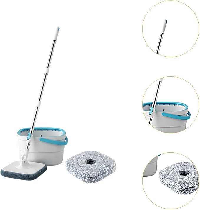 Mop and Bucket Set Microfiber Mops Stainless Steel Reusable Flat Mop Bucket Lazy Mop for Hotel Bathroom Baseboard Wall Corner with 4 Mop Pads(with 4 Mop Pads)
