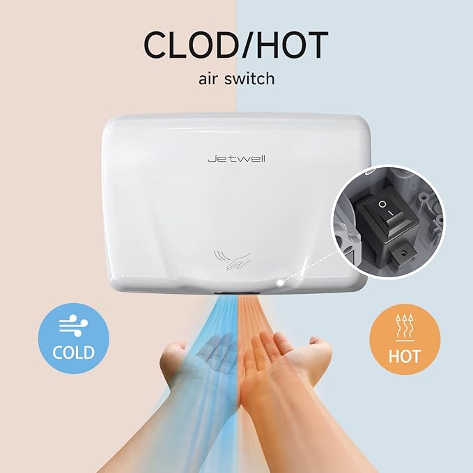 JETWELL High Speed Commercial Automatic Hand Dryer - Heavy Duty Stainless Steel Hand Dryer - Warm Wind Hand Blower