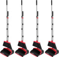 NACENA Broom and Dustpan Set, 52-in Long Adjustable Handle Broom Dustpan Combo with Dustpan Teeth to Automatically Clean Hair Suitable for Home Kitchen Office Hall Floor (Black&Red), 4 Pack