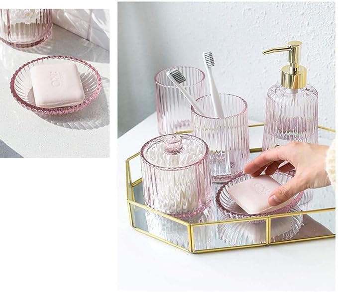 Soap Dispenser Bottles Five-Piece Bathroom Set, Bathroom Accessories Set Glass Mouthwash Cup, Hand Sanitizer Bottle,Toothbrush Cup