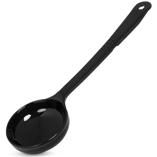 Carlisle FoodService Products 399003 Solid Long Handle Portion Control Spoon, 6 oz, Black (Pack of 12)