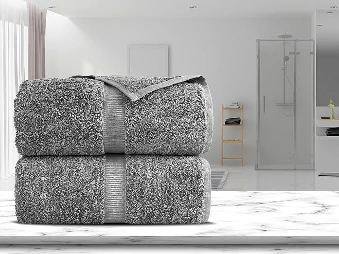 Towel Bazaar 2-Piece Jumbo Bath Towel Set, Cotton Turkish Towels, 35x70 Luxury Towel Super Soft and Absorbent, Perfect Use for Bathroom, Shower Towels - Gray