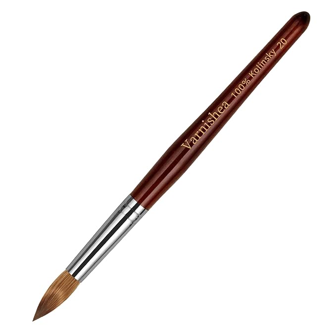 100% Pure Kolinsky Acrylic Nail Brush Solid Wood Handle Professional Manicure Brushes for Powder Nail Acrylic Application - Salon & DIY Nail Art Essentials - Size 20, 1.0 Count
