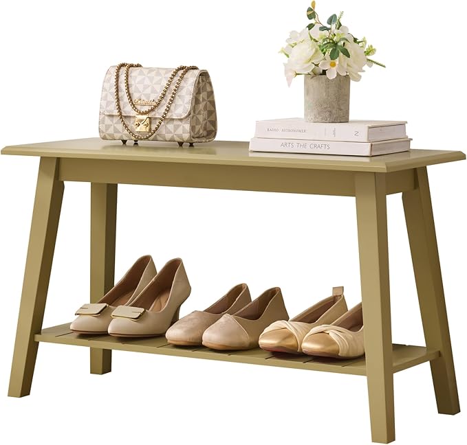 KB Designs - Contemporary Rectangle Storage Bench with Streamlined Design Polished Bottom Shelf for Books Shoes and Magazines Versatile Seating and Entryway Organization - Lemon Pepper