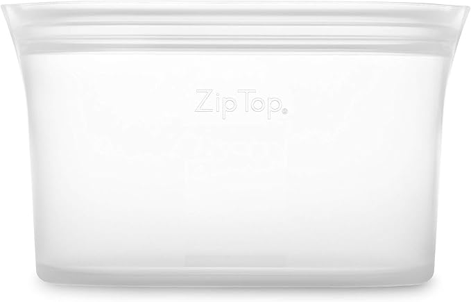Zip Top Reusable Food Storage Bags | Small Dish [Frost] | Silicone Meal Prep Container | Microwave, Dishwasher and Freezer Safe | Made in the USA