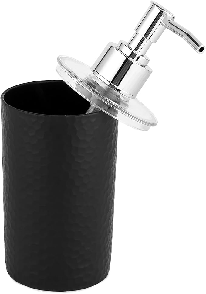 Bathroom Accessories Set of 3, Toothbrush Holder, Liquid Soap Dispenser & Tray, Unbreakable Plastic Organizer for Sink & Bathroom Essentials, Handwash, Sanitizer, Shampoo, Lotion (Black)