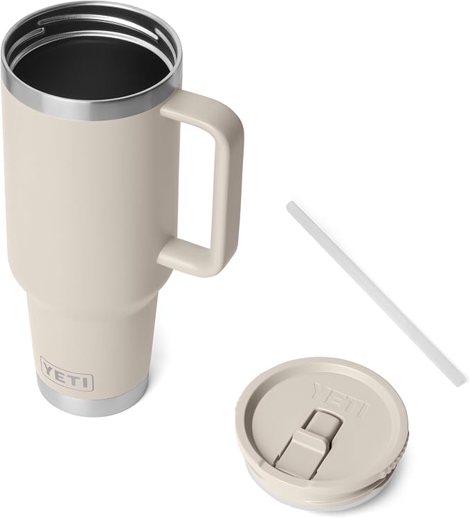 YETI Rambler 40 oz Travel Mug with Flip Straw Lid – Stainless Steel, Vacuum Insulated, Leakproof, Cup Holder Friendly, Cape Taupe