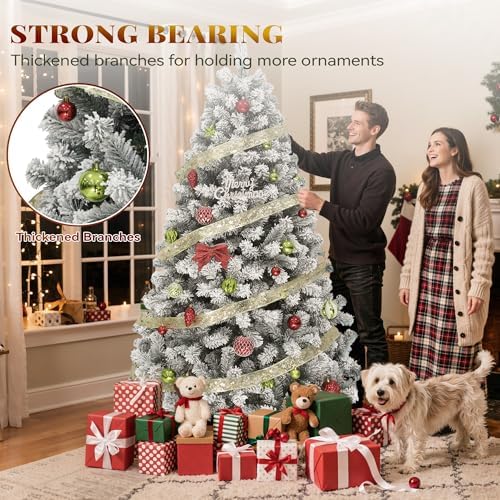 YITAHOME 6ft Snow Flocked Artificial Christmas Tree with 880 Branch Tips