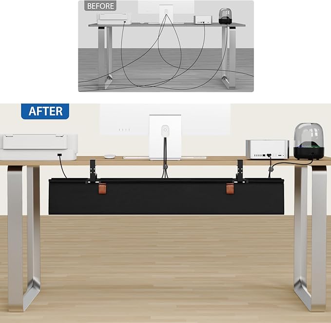 Zilink No Drill Under Desk Cable Management Tray 40" Cord Organizer for Table Clamp/Screw Mount Cable Management Under Desk Waterproof Fabric Cable Management Tray for Office, Home