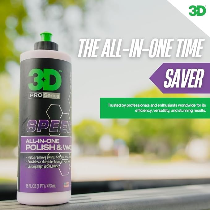 3D Speed All-In-One Polish & Wax – Scratch & Swirl Remover, Clear Coat Safe Paint Sealant – High Gloss Finish, Easy Application – 16oz – Made in USA (Pack of 2)