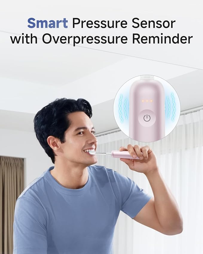 Laifen Wave Pro Sonic Toothbrush, 60° Oscillation & Pressure Sensor, Pink | Aluminum Material, APP Connectivity, 2 Replacement Brush Heads, 70-Day Battery, Travel Friendly, Wireless Charging, Easy Grip