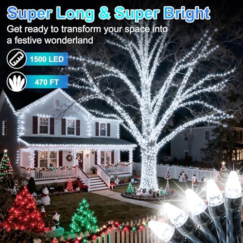 1500 LED 470FT Christmas String Lights, 12 Modes, Timer, Memory & Dimming