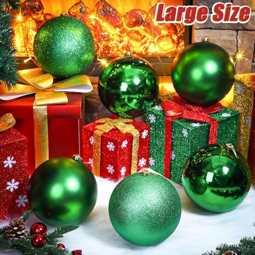 Wettarn 6 Pcs Extra Large Christmas Ball Ornaments 8'' Shatterproof, Green