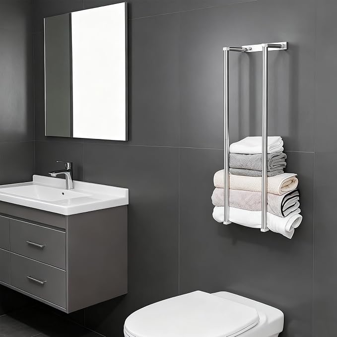 Towel Racks for Bathroom, NEWRAIN Stainless Steel Rolled Towel Storage Wall Mounted Bath Towel Holder for Folded Large Towel Washcloths, Bathroom Organizing Brushed Nickel