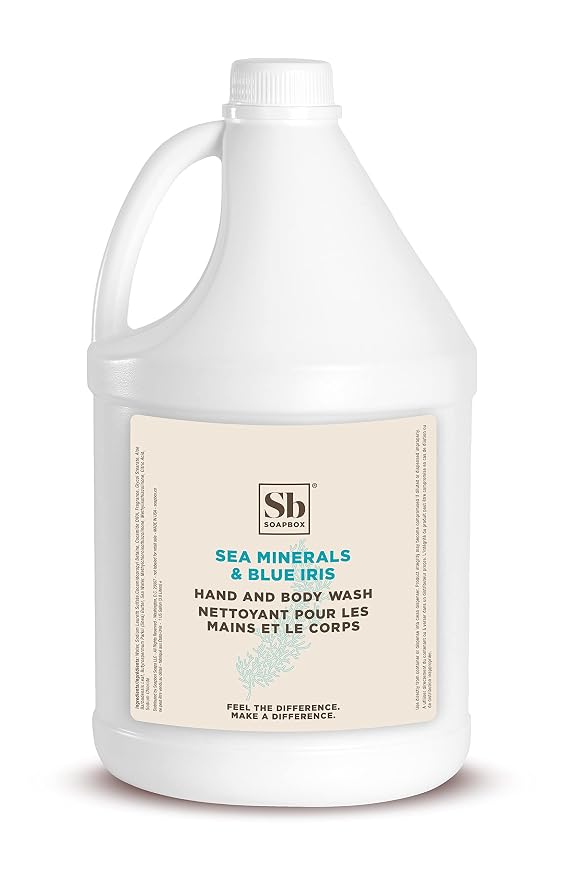 Soapbox Sea Minerals & Blue Iris Hand Soap and Body Wash, 2 in 1 Moisturizing Body & Hand Wash - Clean Ingredients Free of Harsh Chemicals, Sulfates, Parabens & Silicones - 1 Gallon Bottle