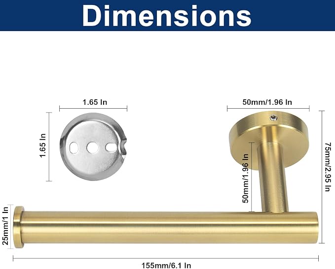 NearMoon Bathroom Toilet Paper Holder, Premium SUS304 Stainless Steel Rustproof Wall Mounted Toilet Roll Holder for Bathroom, Kitchen (2 Pack, Brushed Gold)