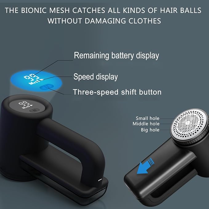 Electric Lint Remover, Rechargeable Sweater Defuzzer with Brush, LED Display, Portable Fabric Shaver for Couch, Clothes, Carpet, Furniture - Includes Trash Box