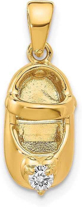 14k Yellow Gold Shoe Pendant with Diamond Accent, Polished Finish, Symbolic Fine Jewelry Charm for Women