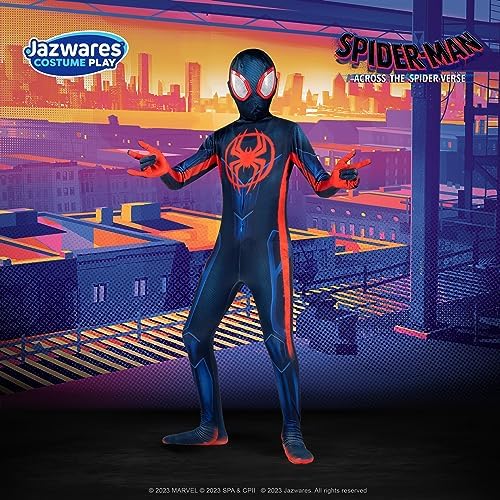 Marvel Miles Morales: Spider-Man Official Youth Deluxe Zentai Costume - Stretch Spandex with Hidden Zippers and Wrist Slits