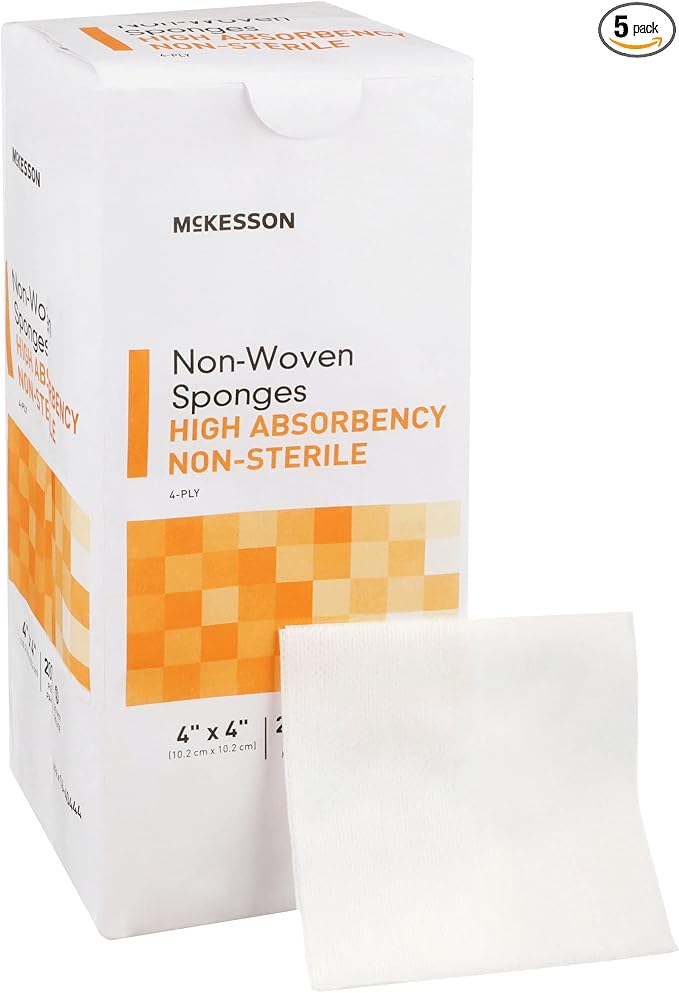 McKesson Non-Woven Sponges, Non-Sterile, 4-Ply, High Absorbency, Polyester/Rayon, 4 in x 4 in, 200 per Pack (Pack of 10)